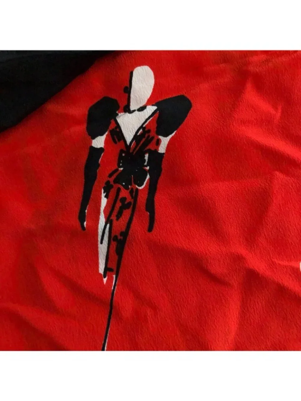 Vintage Christian Dior Silk Scarf Red Black White 50's Couture Evening Gown RARE